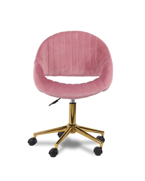 Cadeira Comfy Shelly Estofada Suede Rosa, Base Giratória Dourada