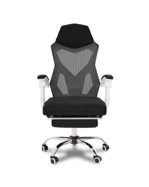 Cadeira de Escritório Flexy Evo Branca Tela Mesh Preta, Giratória, Descanso de Pés e Relax