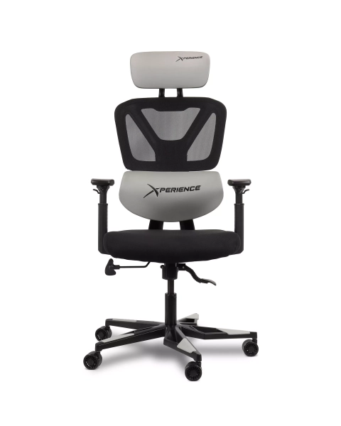 Cadeira Gamer Xperience Flow Tela Mesh e PU Cinza, Base Alumínio, Braço 2D e Relax Avançado