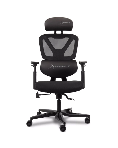 Cadeira Gamer Xperience Flow Tela Mesh e PU Preto, Base Alumínio, Braço 2D e Relax Avançado